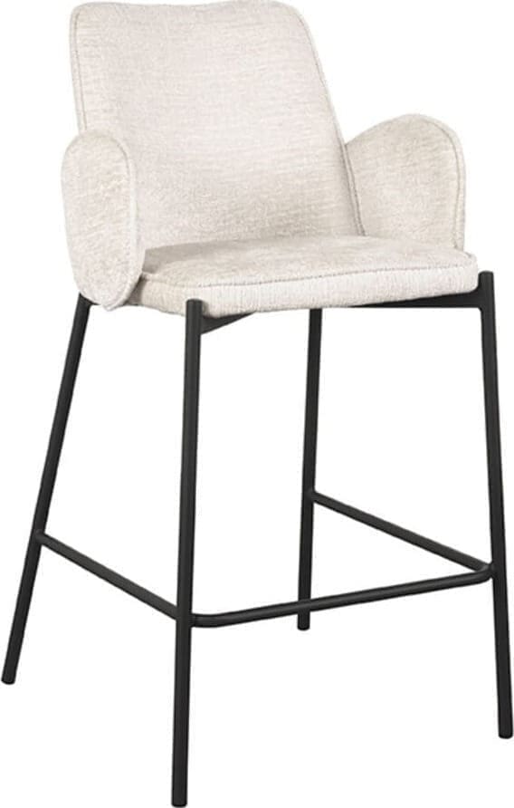 LABEL51 Barkruk Joni - Crème - Fluweel - Zithoogte 65 cm Beige Barstoel