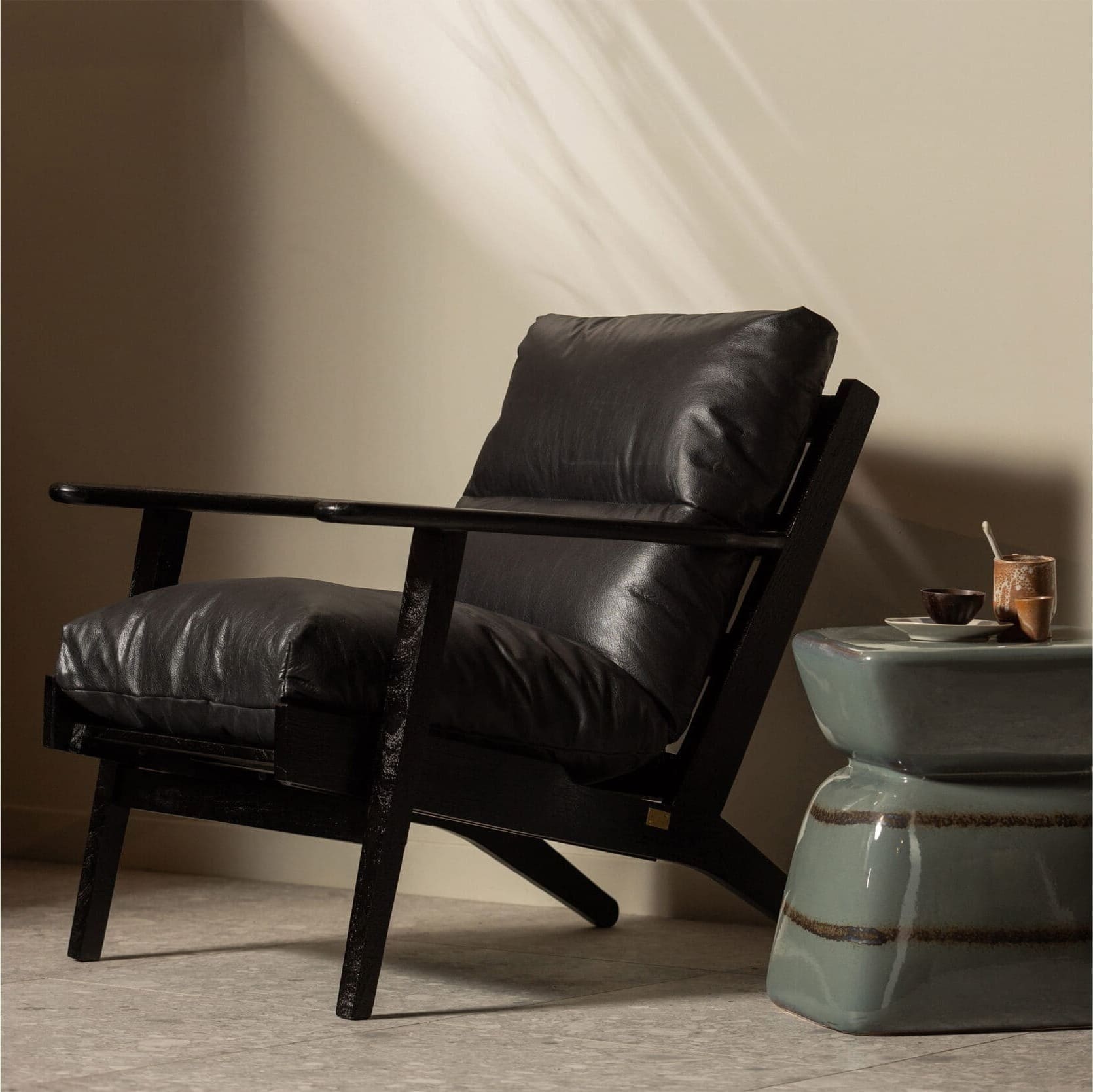 BePureHome Houston Fauteuil Echt Leer Zwart Zwart Fauteuil