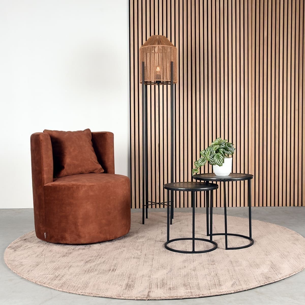 LABEL51 Fauteuil Evy - Rust - Velours Oranje|cognac Fauteuil