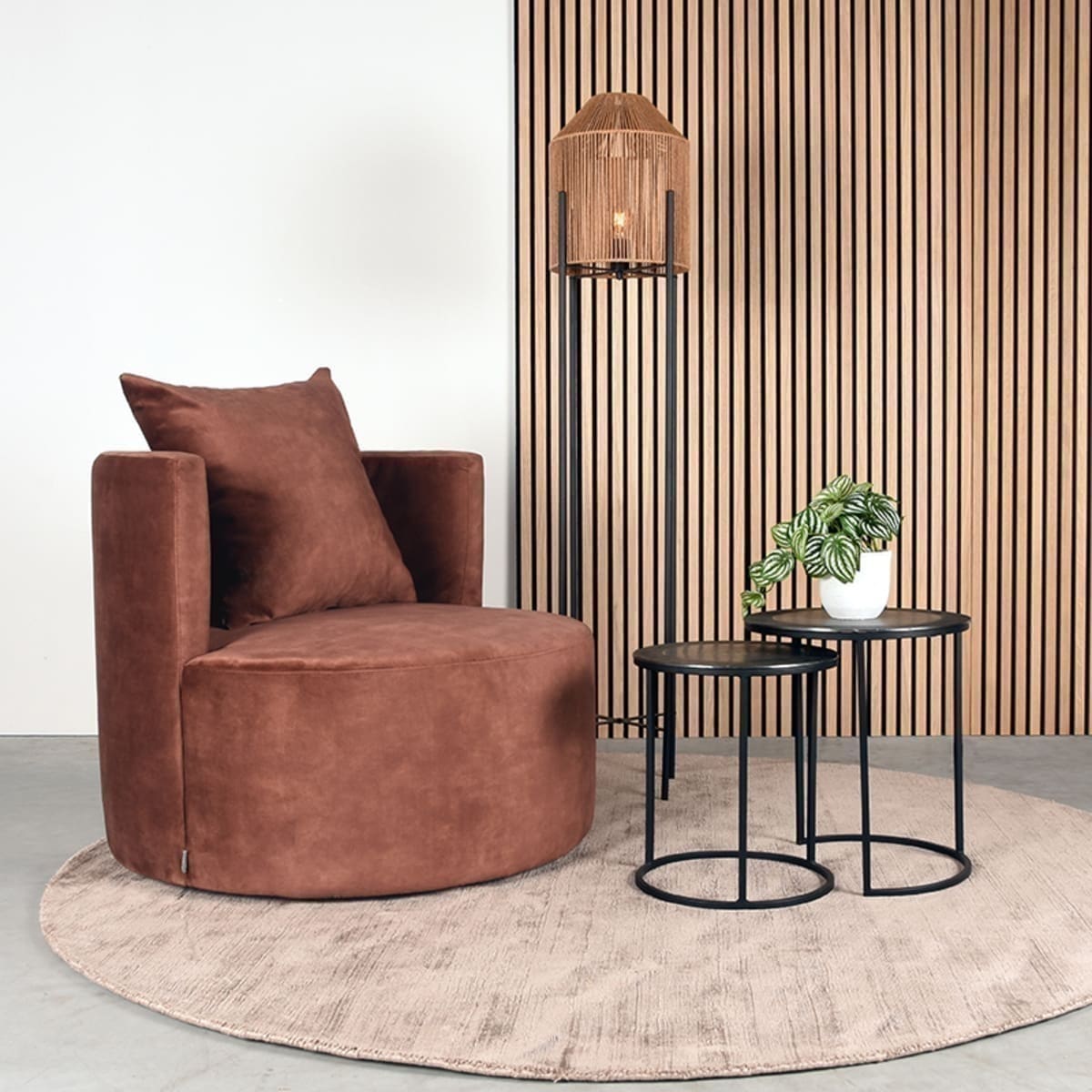 LABEL51 Fauteuil Evy - Rust - Velours Oranje|cognac Fauteuil