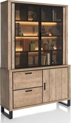 Henders & Hazel Pavarotti buffetkast 140 cm. - 2-glasdeuren + 1-deur + 2-laden (+ LED) Kast
