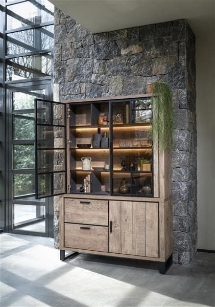 Henders & Hazel Pavarotti buffetkast 140 cm. - 2-glasdeuren + 1-deur + 2-laden (+ LED) Kast