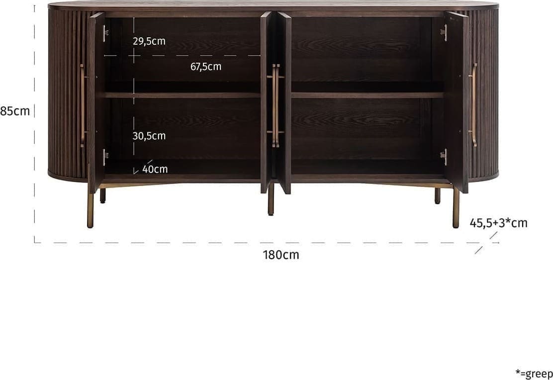 Richmond Interiors Dressoir luxor 4-deurs Bruin Dressoir