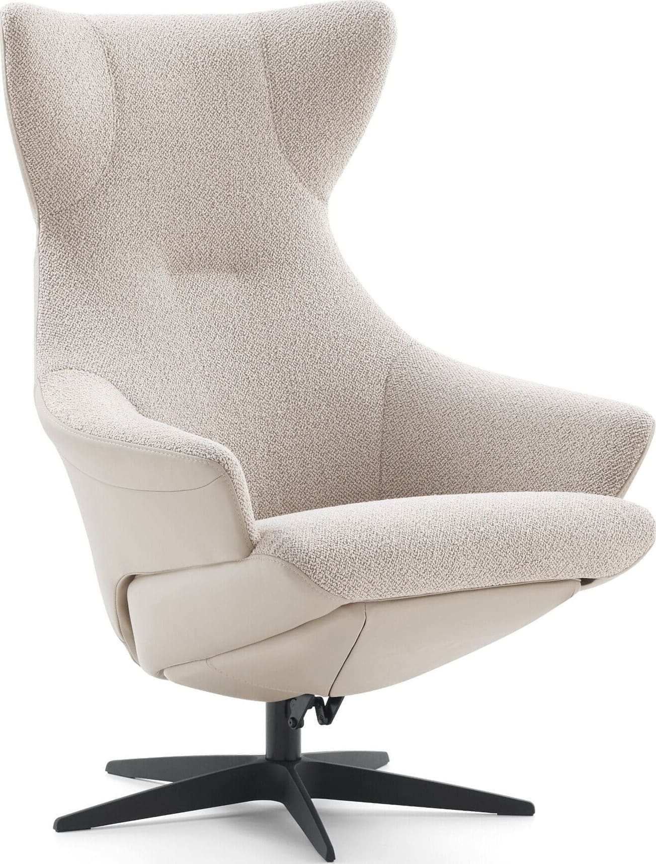 Borgognona , exclusief design uit de collectie van Baenks. Uitgevoerd in maatvoering MEDIUM uitvoering ARC: buitenzijde in leder Polo 1027 , binnenzijde stof Cosmo 01-nature, poot X60 zwart metaal met viltdop. Afmetingen: H107 x B078 x D084 cm. Verkrijgbaar in vele maatvoeringen en keuze uit vele stoffen en ledersoorten.