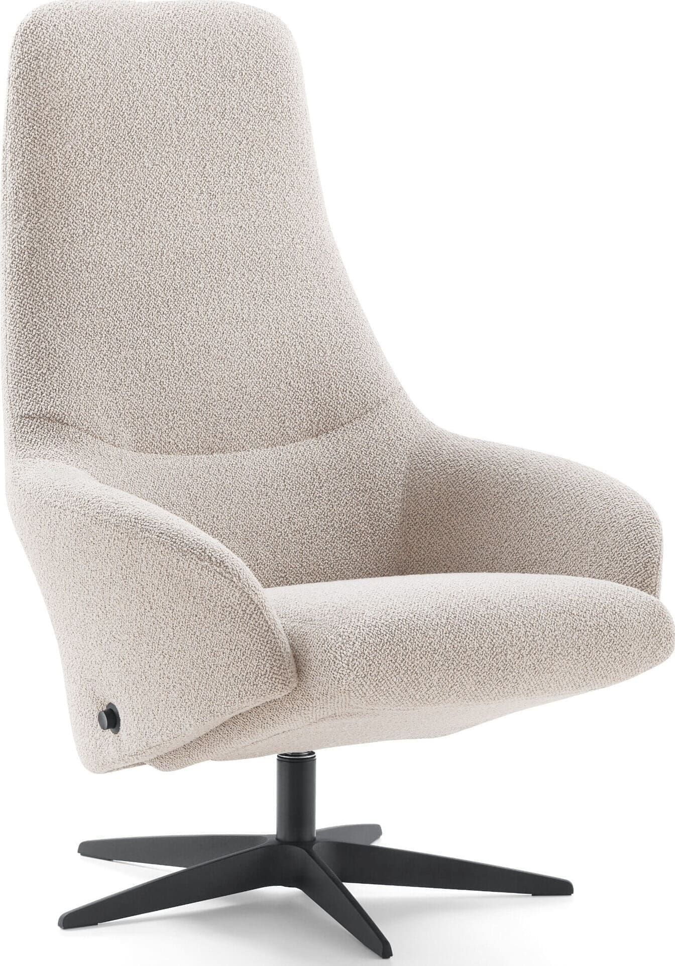 Mercerie fauteuil, exclusief design uit de relaxfauteuil collectie van Baenks. Uitgevoerd in maatvoering SMALL uitvoering Basic in stof Cosmo 01-nature, poot X60 zwart metaal met viltdop. Afmetingen: H109 x B072 x D082 cm. Verkrijgbaar in vele maatvoeringen en keuze uit vele stoffen en ledersoorten.