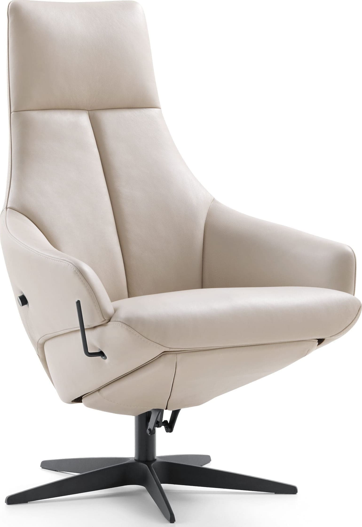 Mazzini , exclusief design uit de collectie van Baenks. Uitgevoerd in maatvoering LARGE uitvoering TR in leder Polo 1027, poot X60 zwart metaal met viltdop. Afmetingen: H109 x B072 x D082 cm.