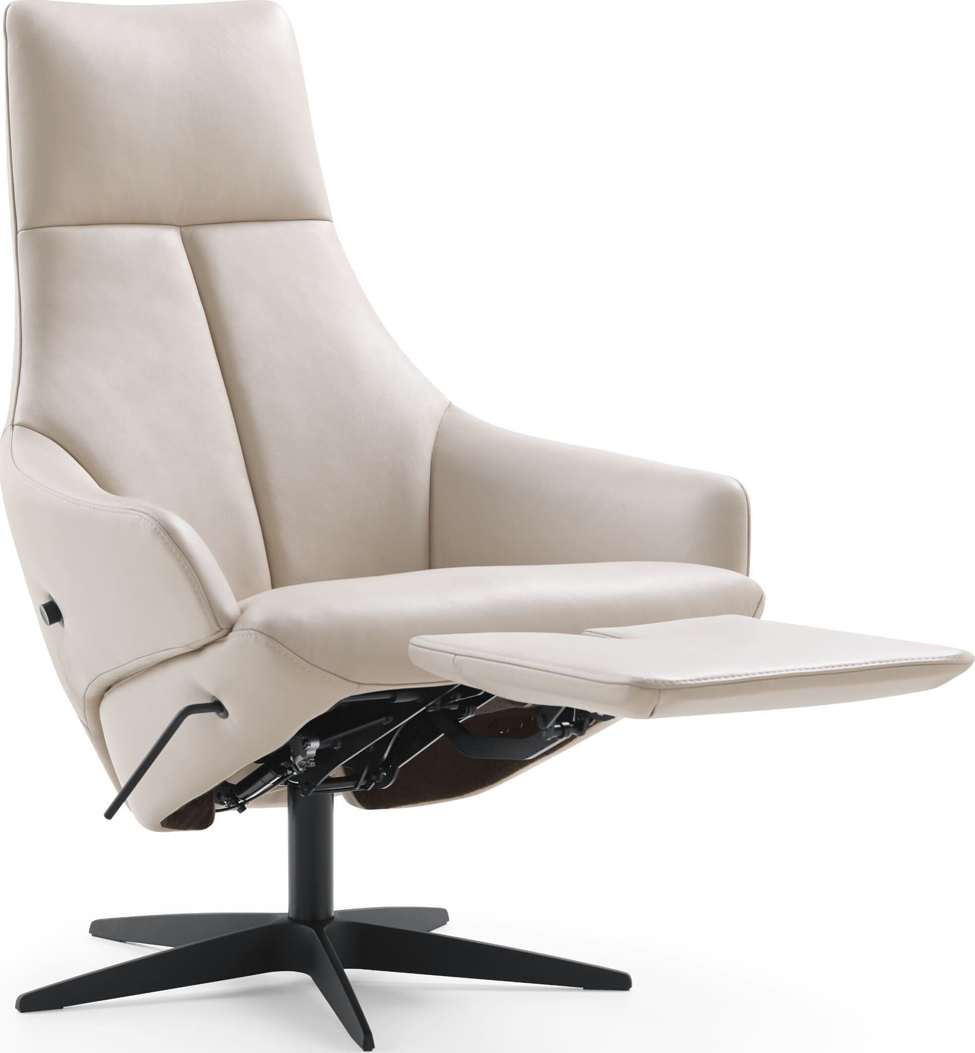 Mazzini , exclusief design uit de collectie van Baenks. Uitgevoerd in maatvoering LARGE uitvoering TR in leder Polo 1027, poot X60 zwart metaal met viltdop. Afmetingen: H109 x B072 x D082 cm.