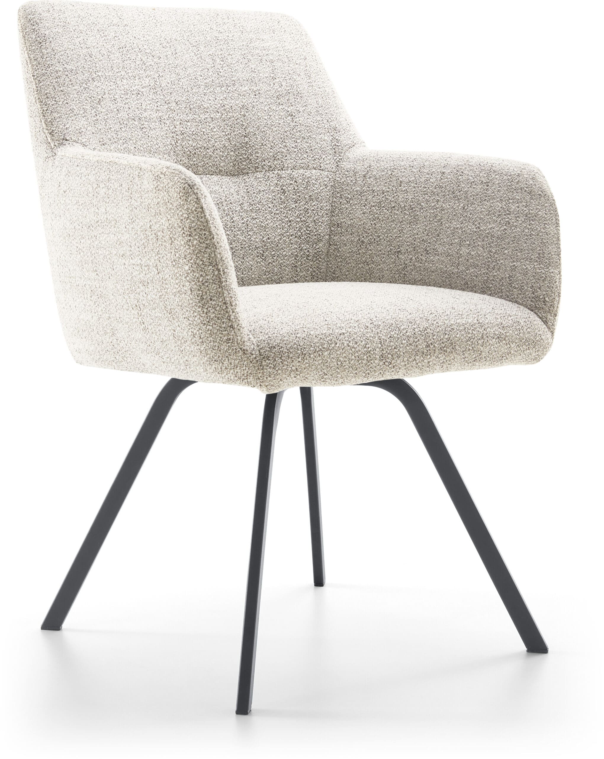 Via Del Corso armstoel, exclusief design uit de collectie van Baenks. Deze elegante eetkamerstoel is niet alleen zeer comfortabel, bij dit Baenks design heeft u de keuze uit maar liefst 7 verschillende onderstellen. Ook voor de bekleding heeft u de keuze uit diverse stoffen en ledersoorten. Ook een combinatie leder/stof is mogelijk. Zoals afgebeeld: in stof Oasis 91-bisque met zwart metalen poot type A en terugdraaimechanisme. Afmeting: H89 x B62 x D55 cm.
