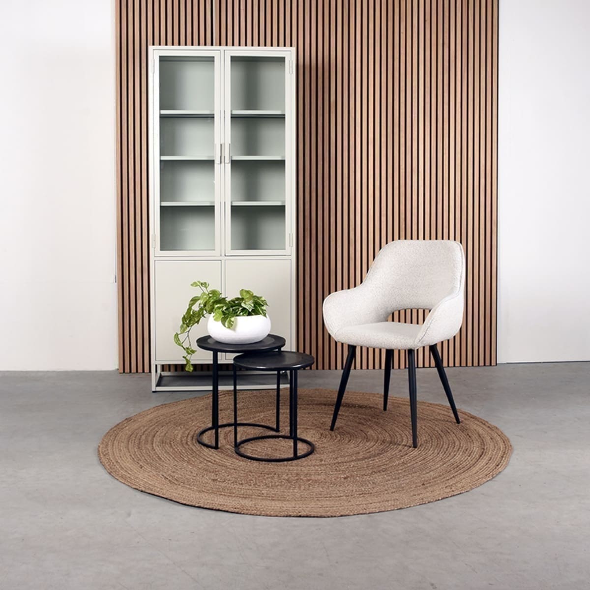 LABEL51 Eetkamerstoel Fer - Crème - Boucle Beige Eetkamerstoel