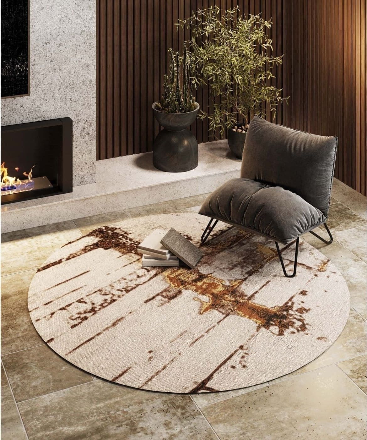 Vloerkleed Abstract Grey Line Ø200cm Kare Design Vloerkleed 54899