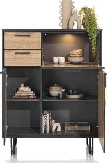 Henders & Hazel Avalon highboard 120 cm. - 2-deuren + 2-laden + 1-klep (+ LED) - natural Naturel Kast