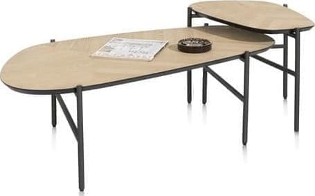 Henders & Hazel Hendrik set van 2 salontafels 63 x 120 cm / 62 x 44 cm. - fishbone - natural Naturel Bijzettafel