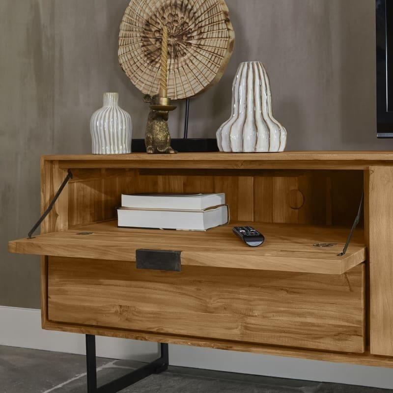 Pronto Wonen Tv-meubel Aska (157 Cm) teak naturel brushed Bruin|Naturel Tv-meubel|Tv-dressoir