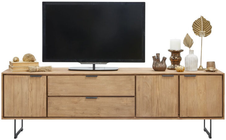 Pronto Wonen Tv-meubel Aska (195 Cm) teak naturel brushed Bruin|Naturel Tv-meubel|Tv-dressoir