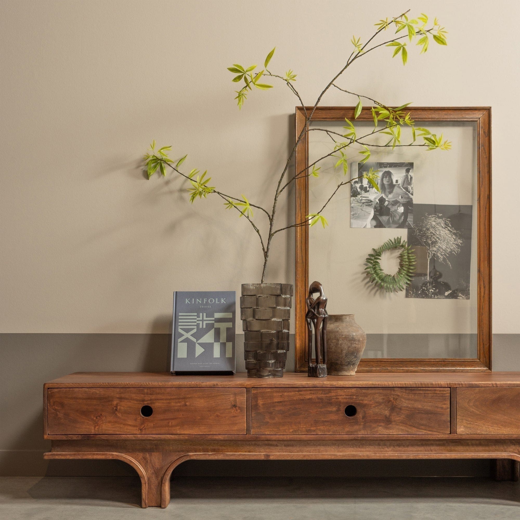 WOOOD Staes tv-meubel 3 lades mango hout walnoot Bruin