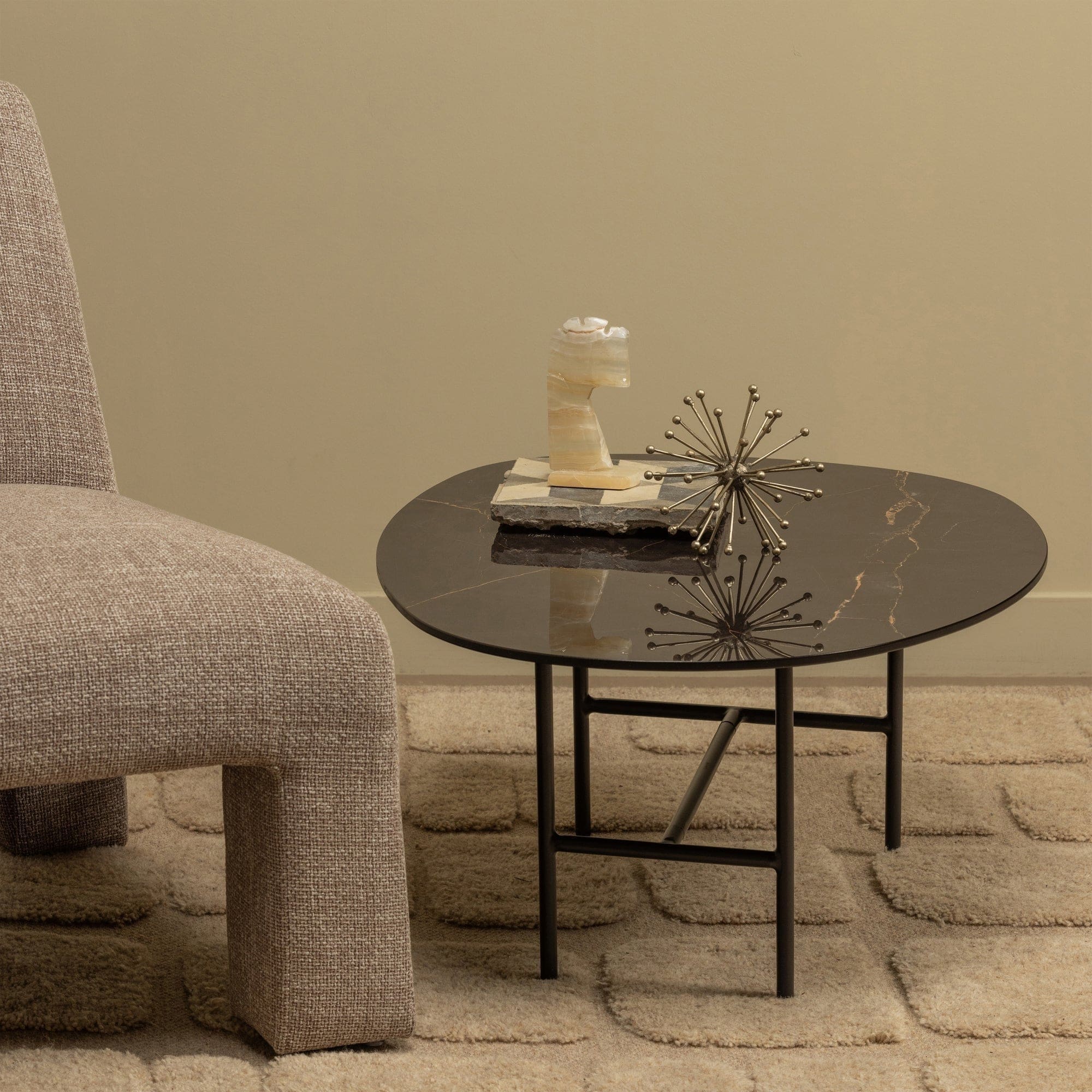 WOOOD Vajen salontafel met zwart marmeren look blad 70x70cm Zwart Salontafel
