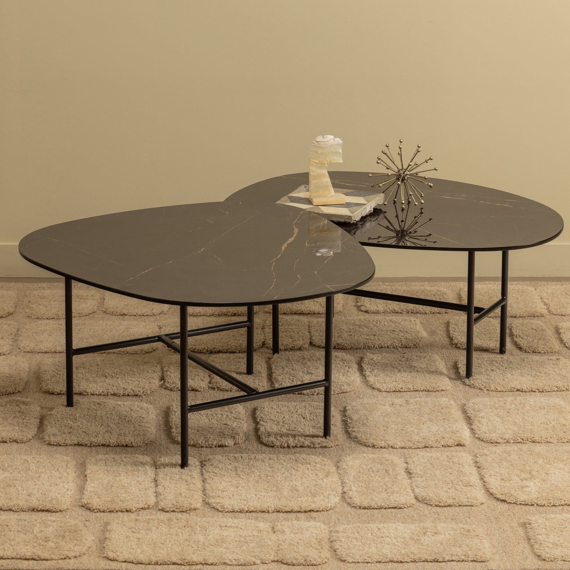 WOOOD Vajen salontafel met zwart marmeren look blad 70x70cm Zwart Salontafel