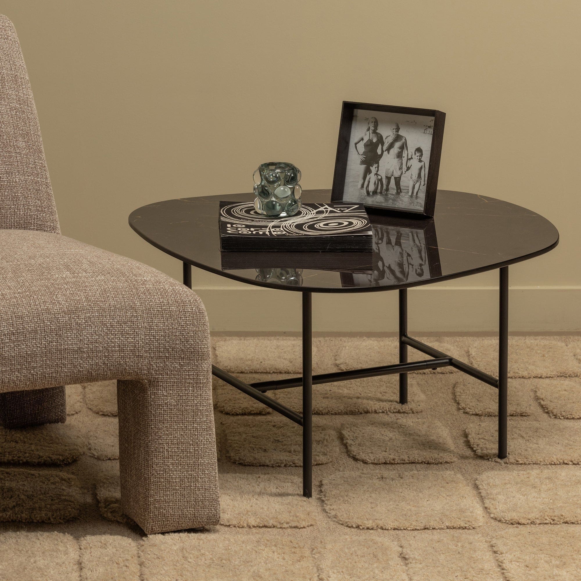 WOOOD Vajen salontafel met zwart marmeren look blad 80x60cm Zwart Salontafel