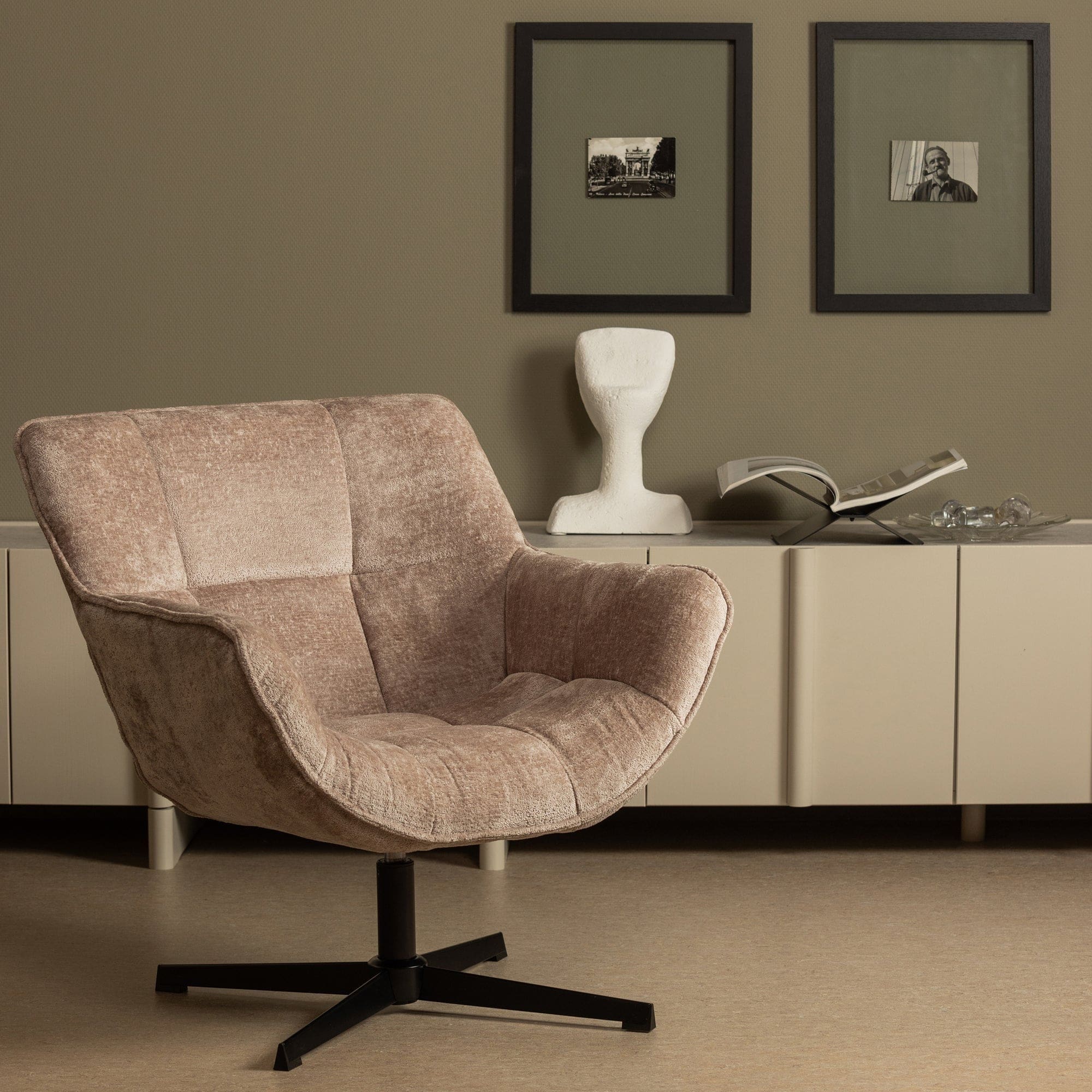 WOOOD Wibo draaifauteuil taupe Taupe Draaifauteuil