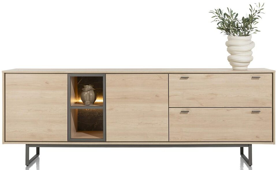 Xooon Helsinki dressoir 240 cm. - 2-deuren + 2-laden + 2-niches (+ LED) Naturel|Bruin Dressoir