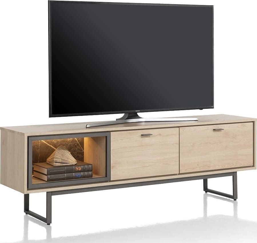 Xooon Helsinki lowboard 170 cm. - 2-laden + 1-niche (+ LED) Naturel|Bruin Tv-meubel|Tv-dressoir