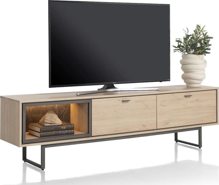 Xooon Helsinki lowboard 200 cm. - 2-laden + 1-niche (+ LED) Naturel|Bruin Tv-meubel|Tv-dressoir