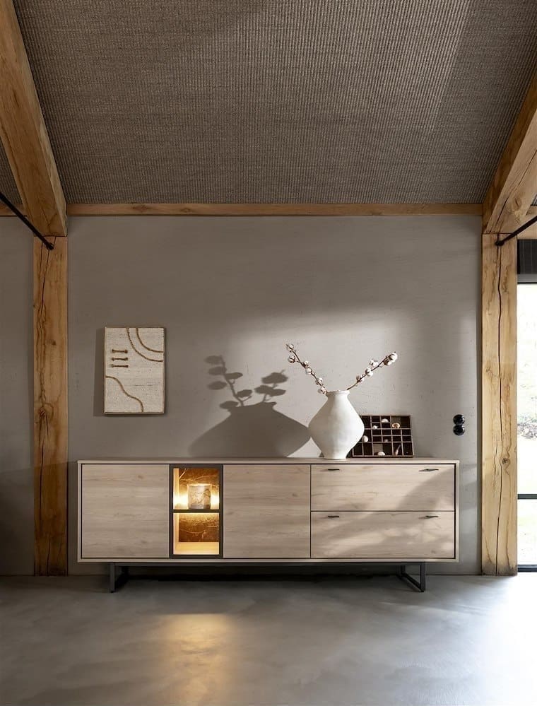 Xooon Helsinki lowboard 200 cm. - 2-laden + 1-niche (+ LED) Naturel|Bruin Tv-meubel|Tv-dressoir