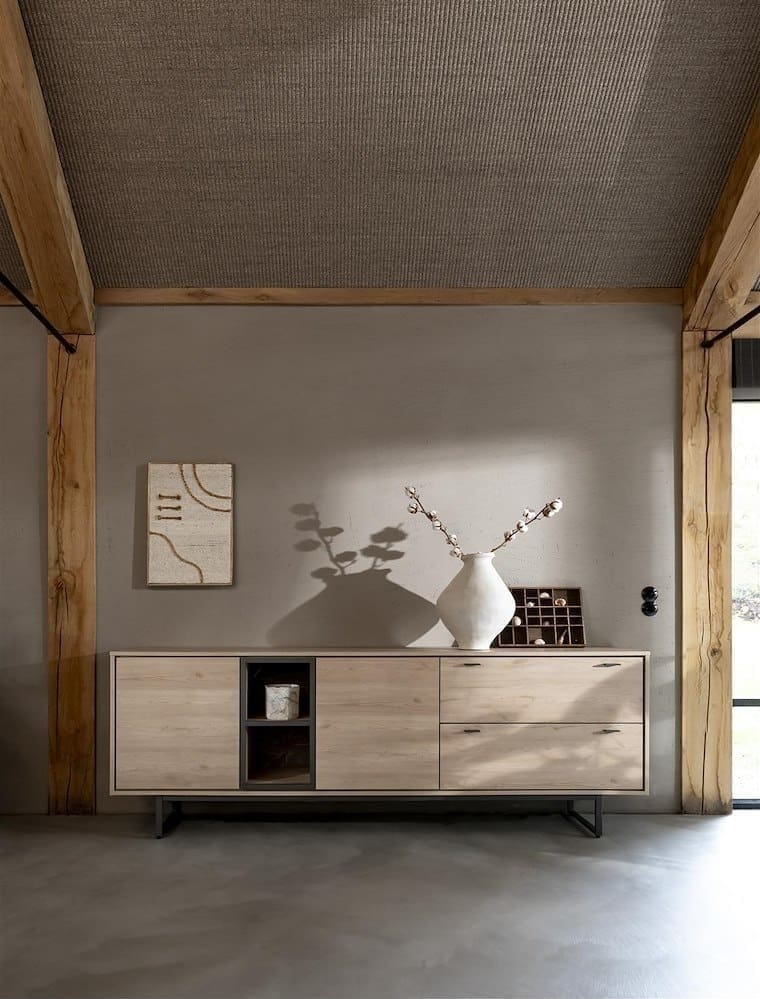 Xooon Helsinki lowboard 200 cm. - 2-laden + 1-niche (+ LED) Naturel|Bruin Tv-meubel|Tv-dressoir