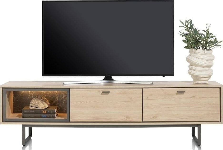 Xooon Helsinki lowboard 200 cm. - 2-laden + 1-niche (+ LED) Naturel|Bruin Tv-meubel|Tv-dressoir