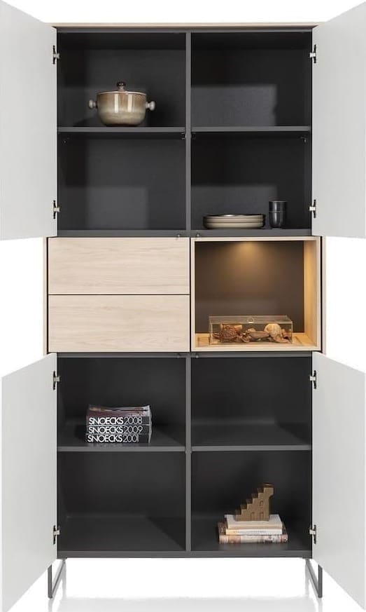 Xooon Lindfield bergkast 100 cm. - 4-deuren + 2-laden + 1-niche (+ LED) Naturel|Bruin Kast