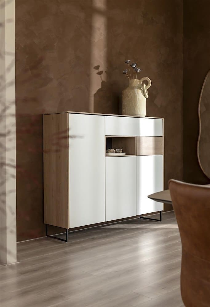 Xooon Lindfield bergkast 100 cm. - 4-deuren + 2-laden + 1-niche (+ LED) Naturel|Bruin Kast