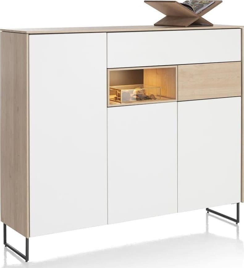 Xooon Lindfield dressette 160 cm. - 3-deuren + 2-laden + 1-niche (+ LED) Naturel|Bruin Kast