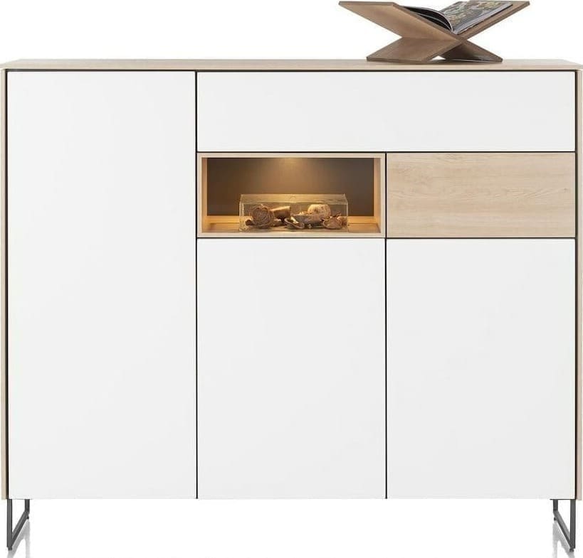 Xooon Lindfield dressette 160 cm. - 3-deuren + 2-laden + 1-niche (+ LED) Naturel|Bruin Kast