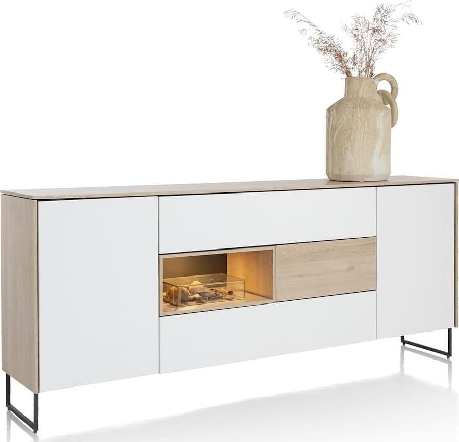 Xooon Lindfield dressoir 200 cm. - 2-deuren + 3-laden + 1-niche (+ LED) Naturel|Bruin Dressoir