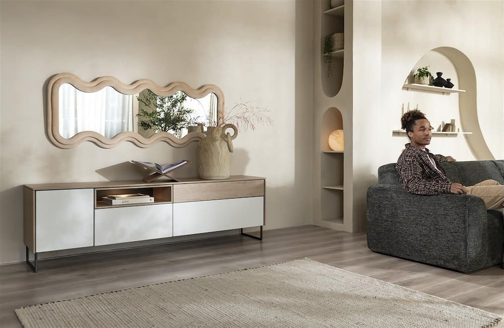 Xooon Lindfield dressoir 200 cm. - 2-deuren + 3-laden + 1-niche (+ LED) Naturel|Bruin Dressoir