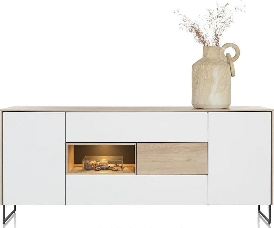 Xooon Lindfield dressoir 200 cm. - 2-deuren + 3-laden + 1-niche (+ LED) Naturel|Bruin Dressoir