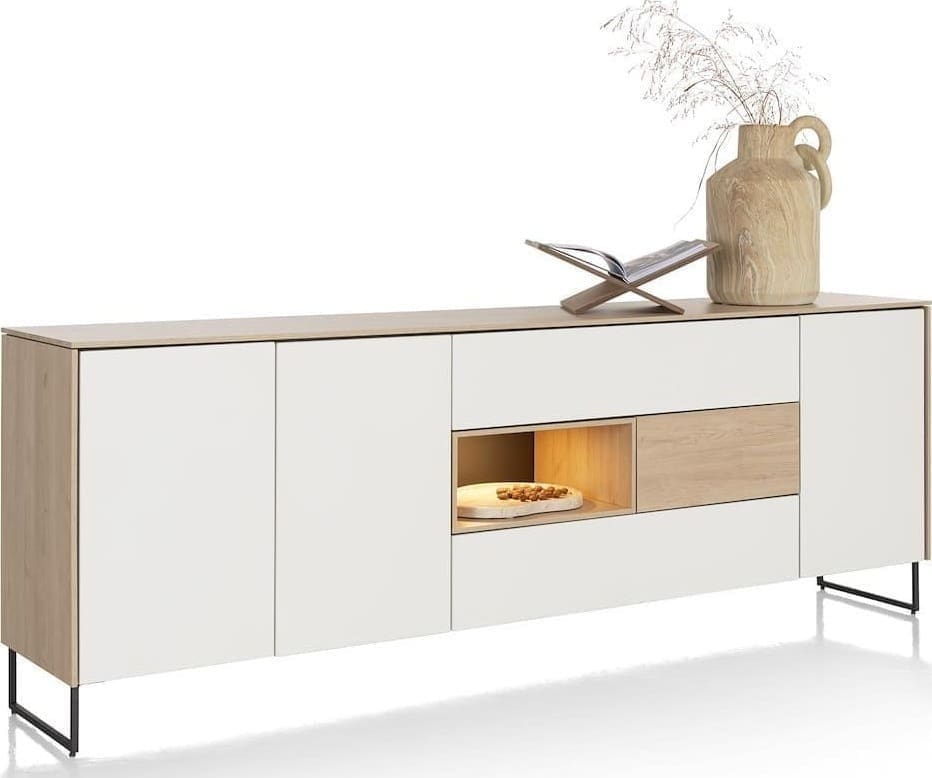 Xooon Lindfield dressoir 240 cm. - 3-deuren + 3-laden + 1-niche (+ LED) Naturel|Bruin Dressoir