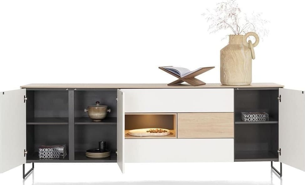 Xooon Lindfield dressoir 240 cm. - 3-deuren + 3-laden + 1-niche (+ LED) Naturel|Bruin Dressoir