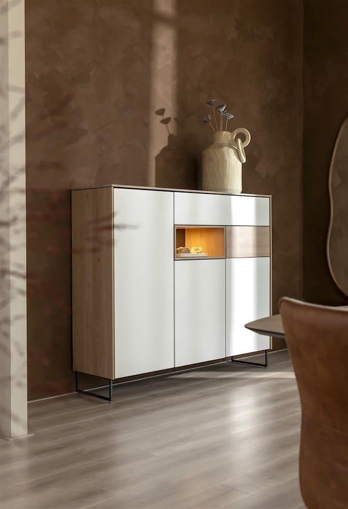 Xooon Lindfield dressoir 240 cm. - 3-deuren + 3-laden + 1-niche (+ LED) Naturel|Bruin Dressoir