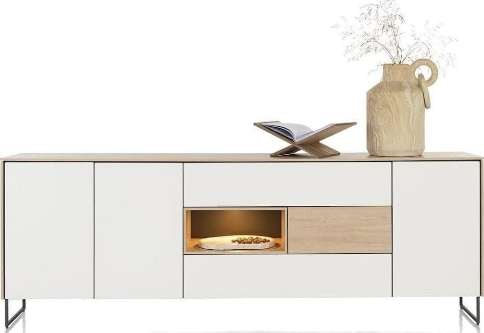 Xooon Lindfield dressoir 240 cm. - 3-deuren + 3-laden + 1-niche (+ LED) Naturel|Bruin Dressoir