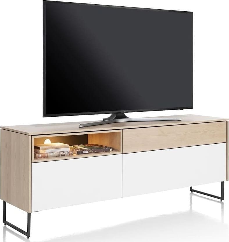 Xooon Lindfield lowboard 160 cm. - 3-laden + 1-niche (+ LED) Naturel|Bruin Tv-meubel|Tv-dressoir