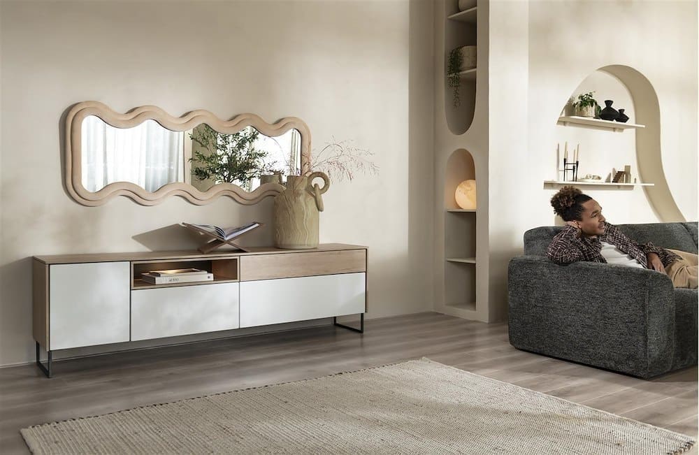 Xooon Lindfield lowboard 160 cm. - 3-laden + 1-niche (+ LED) Naturel|Bruin Tv-meubel|Tv-dressoir