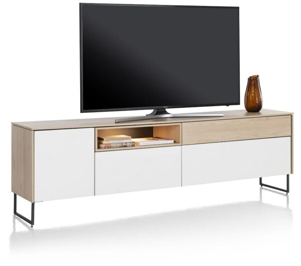 Xooon Lindfield lowboard 200 cm. - 1-deur + 3-laden + 1-niche (+ LED) Naturel|Bruin Tv-meubel|Tv-dressoir