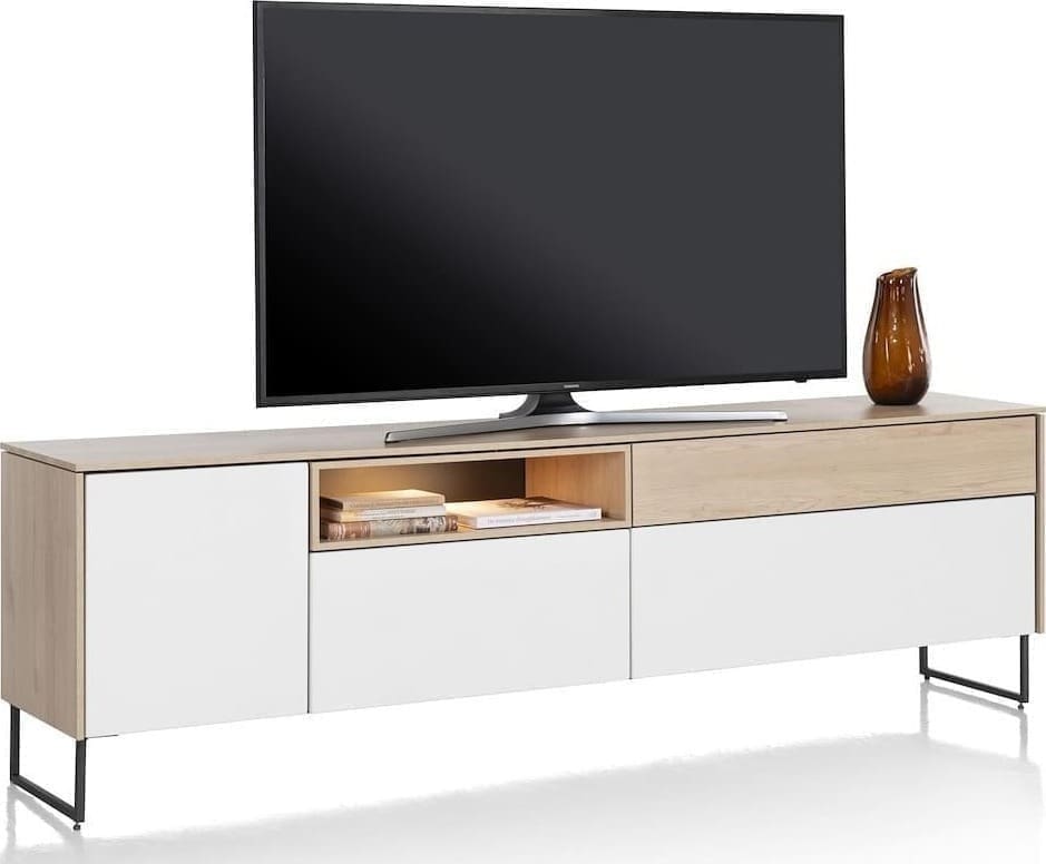 Xooon Lindfield lowboard 200 cm. - 1-deur + 3-laden + 1-niche (+ LED) Naturel|Bruin Tv-meubel|Tv-dressoir