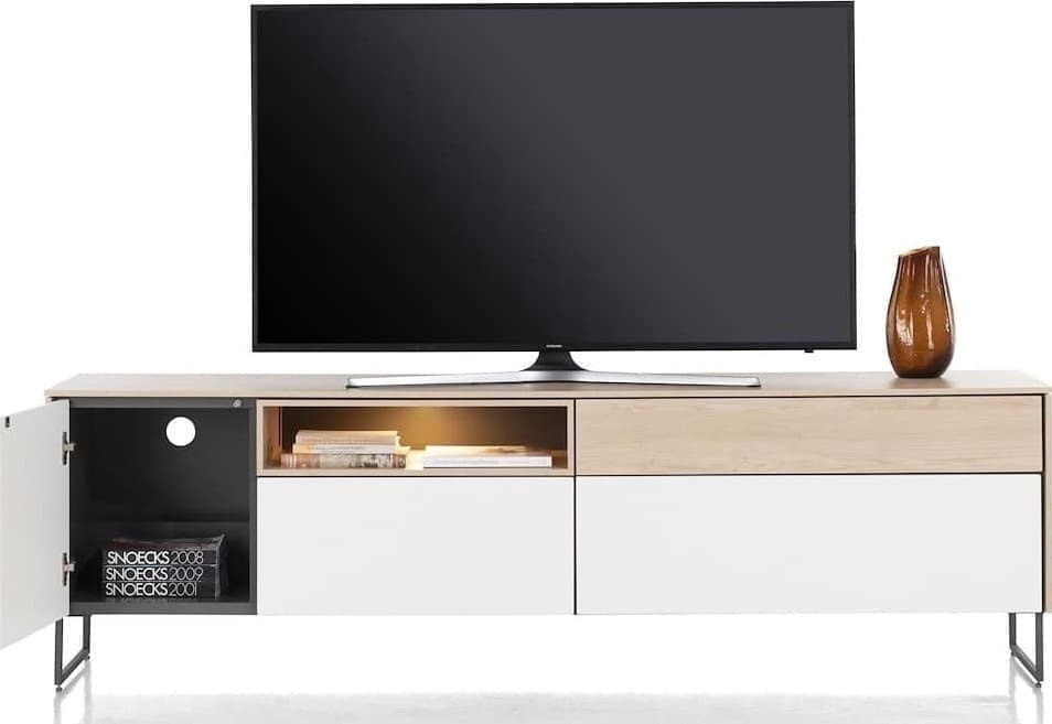 Xooon Lindfield lowboard 200 cm. - 1-deur + 3-laden + 1-niche (+ LED) Naturel|Bruin Tv-meubel|Tv-dressoir