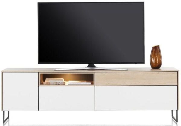 Xooon Lindfield lowboard 200 cm. - 1-deur + 3-laden + 1-niche (+ LED) Naturel|Bruin Tv-meubel|Tv-dressoir