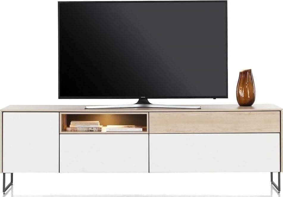 Xooon Lindfield lowboard 200 cm. - 1-deur + 3-laden + 1-niche (+ LED) Naturel|Bruin Tv-meubel|Tv-dressoir