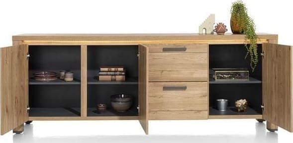 Henders & Hazel Delmonte dressoir 230 cm. - 3-deuren + 2-laden (LED + dimmer) Naturel Dressoir