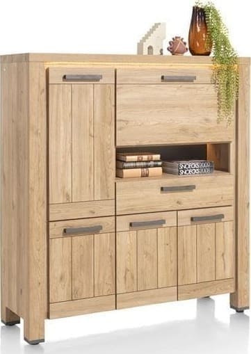 Henders & Hazel Delmonte highboard 130 cm. - 4-deuren + 1-lade + 1-klep + 1-niche (LED + dimmer) Naturel Kast
