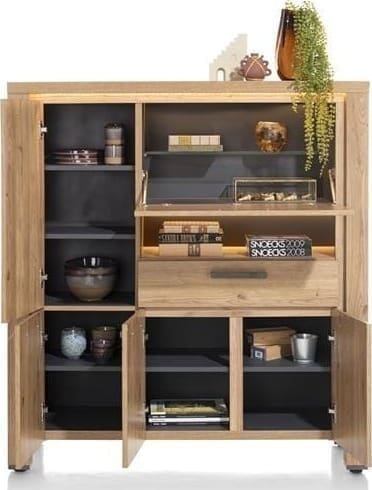 Henders & Hazel Delmonte highboard 130 cm. - 4-deuren + 1-lade + 1-klep + 1-niche (LED + dimmer) Naturel Kast